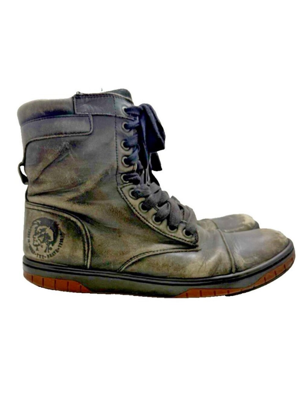 Diesel Tatradium Basket Butch Zippy Leather Ankle Boots Black US 7.5 Distressed